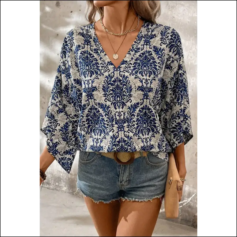 Chic Blue Bohemian Blouse Elegance Whispering Device - Blouses on Sale Worldwide Shipping