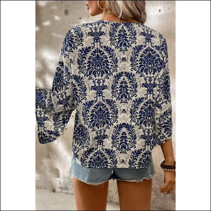 Chic Blue Bohemian Blouse Elegance Whispering Device - Blouses on Sale Worldwide Shipping