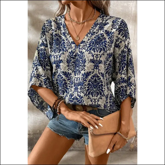 Chic Blue Bohemian Blouse Elegance Whispering Device - s - Blouses on Sale Worldwide Shipping