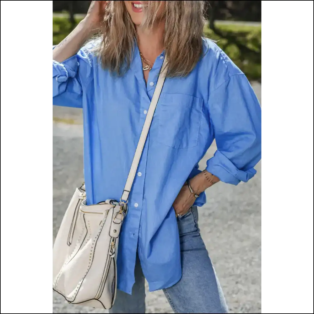Chic Blue Chest Pocket Blouse: Finally a Top that Doesn’t Suck - Blouses on Sale Worldwide Shipping