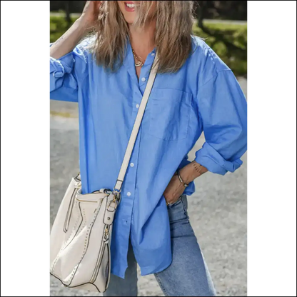 Chic Blue Chest Pocket Blouse: Finally a Top that Doesn’t Suck - Blouses on Sale Worldwide Shipping