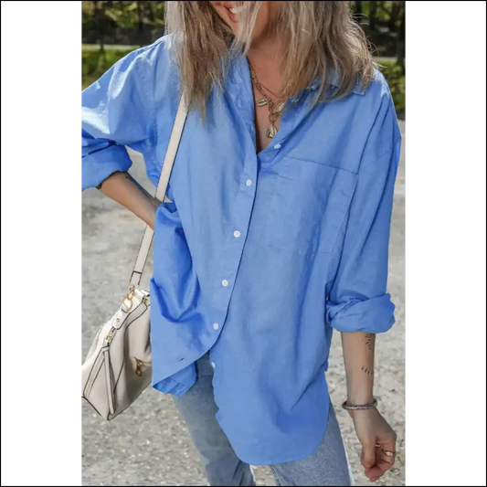 Chic Blue Chest Pocket Blouse: Finally a Top that Doesn’t Suck - Blouses on Sale Worldwide Shipping