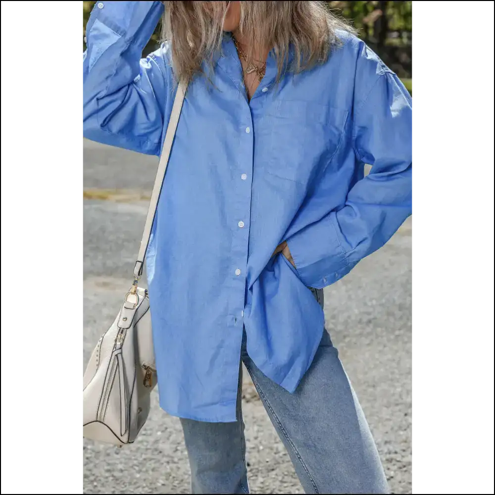 Chic Blue Chest Pocket Blouse: Finally a Top that Doesn’t Suck - s - Blouses on Sale Worldwide Shipping