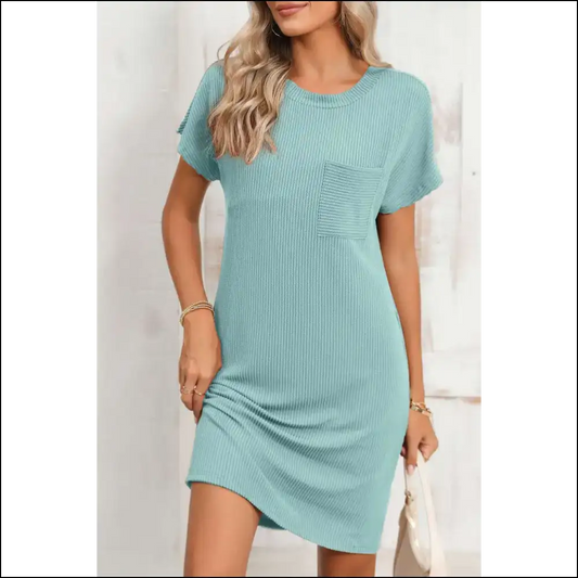 Chic Blue Ribbed Dress: Pocketful of Awesome! 💙 Needful Things - s - Short Dresses on Sale Worldwide Shipping