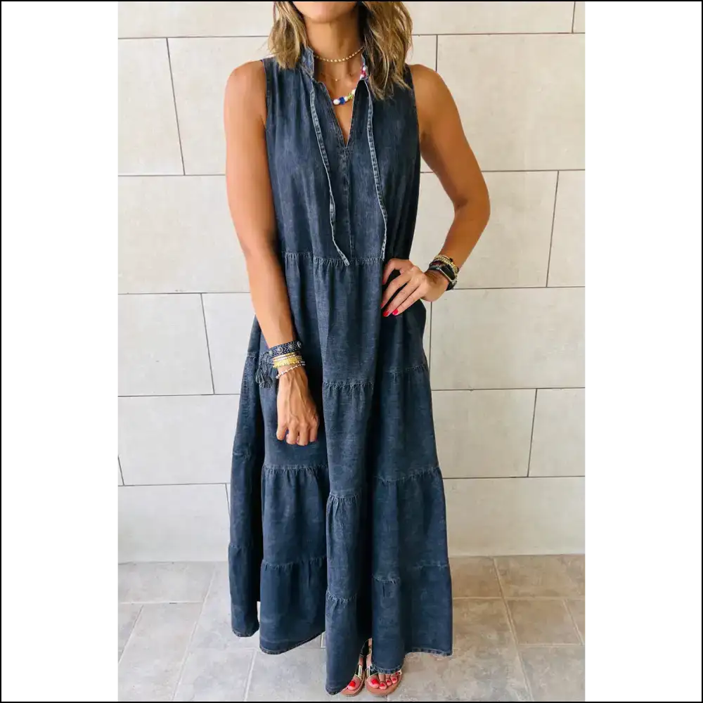 Chic Blue Sleeveless Chambray Maxi Dress: Wine Not? 🍷 Needful Things - Teal / s - Dresses on Sale Worldwide Shipping