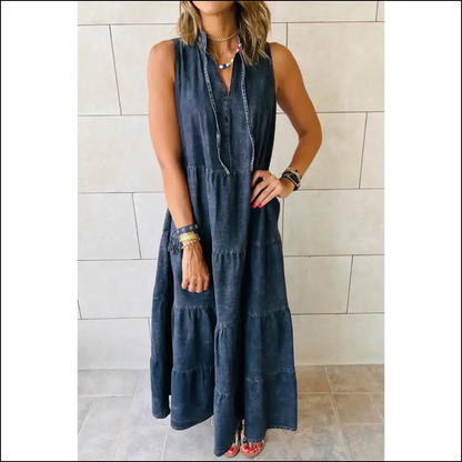Chic Blue Sleeveless Chambray Maxi Dress: Wine Not? 🍷 Needful Things - Teal / s - Dresses on Sale Worldwide Shipping