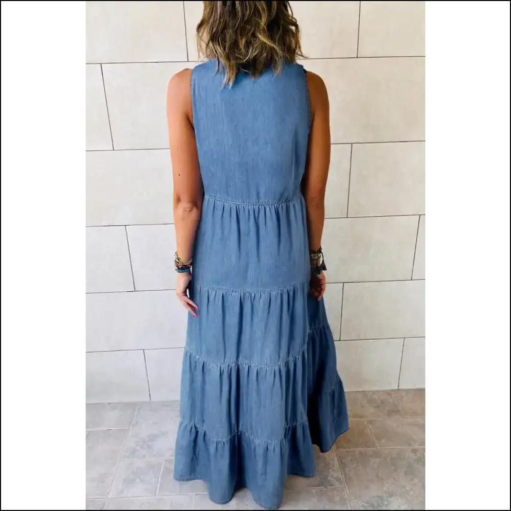 Chic Blue Sleeveless Chambray Maxi Dress: Wine Not? 🍷 Needful Things - Dresses on Sale Worldwide Shipping