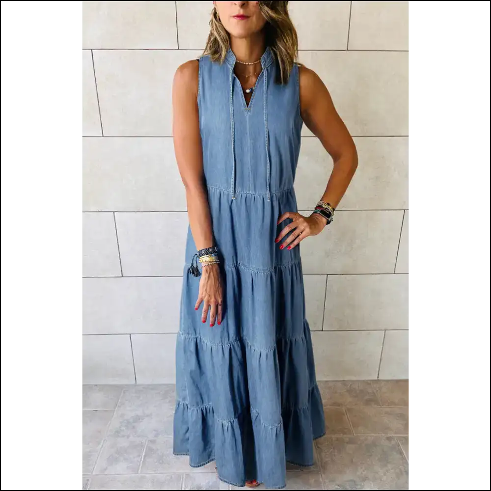Chic Blue Sleeveless Chambray Maxi Dress: Wine Not? 🍷 Needful Things - s - Dresses on Sale Worldwide Shipping