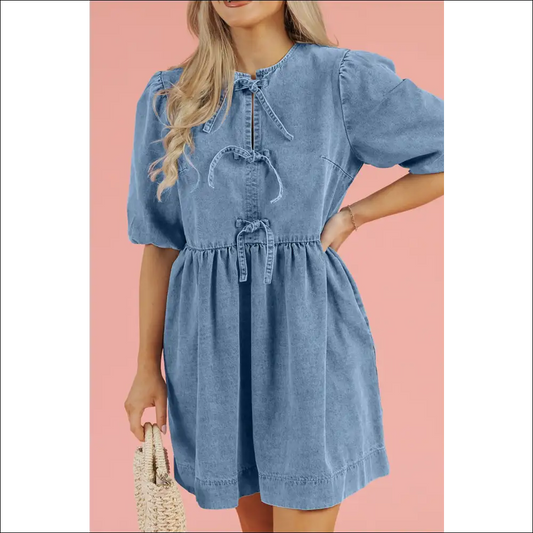 Chic Bowknot Denim Dress - Medium / l - Dresses on Sale Worldwide Shipping