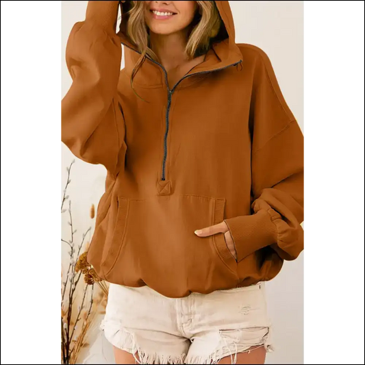 Chic Brown Half Zip: Hug Dealer from Needful Things 😈 - s - Sweatshirts & Hoodies on Sale Worldwide Shipping
