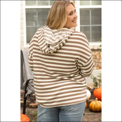 Chic Brown Stripe Hoodie: Marshmallow for Needful Things Babes 😜 - Plus Size Tops on Sale Worldwide Shipping
