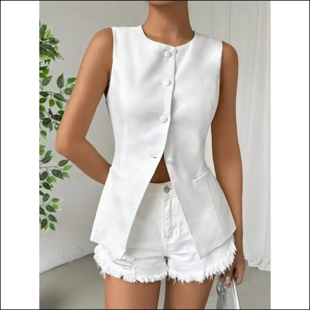 Chic Button Down Round Neck Vest - Tank Tops on Sale Worldwide Shipping