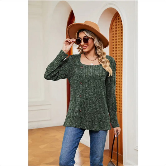 Chic Button Slit Square Neck Top - Medium / m - Blouses on Sale Worldwide Shipping