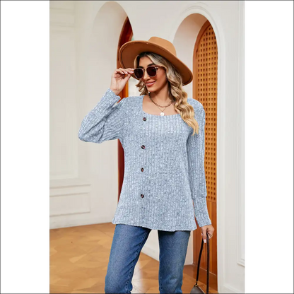 Chic Button Slit Square Neck Top - Light / s - Blouses on Sale Worldwide Shipping