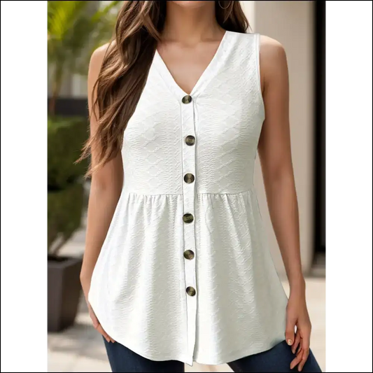 Chic Button Up V-neck Tank Top for Women - White / s - Tops on Sale Worldwide Shipping