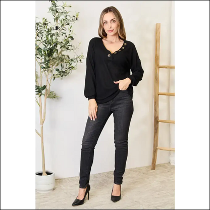 Chic Buttoned Long Sleeve Waffle Blouse - Blouses on Sale Worldwide Shipping