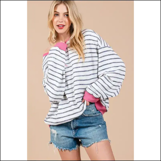 Chic Ces Femme Striped Drop Shoulder Sweatshirt - Black / Xl - Sweatshirts & Hoodies on Sale Worldwide Shipping