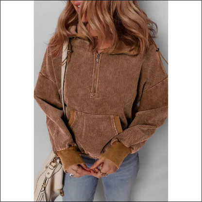 Chic Chestnut Corduroy Hoodie: Needful Things 🌰😂 - Sweatshirts & Hoodies on Sale Worldwide Shipping