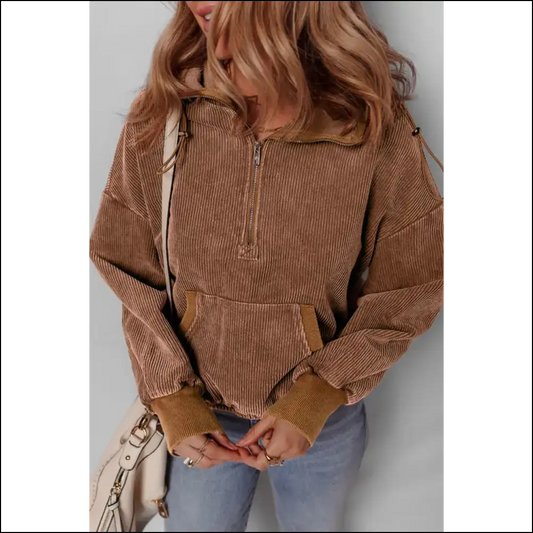 Chic Chestnut Corduroy Hoodie: Needful Things 🌰😂 - Sweatshirts & Hoodies on Sale Worldwide Shipping