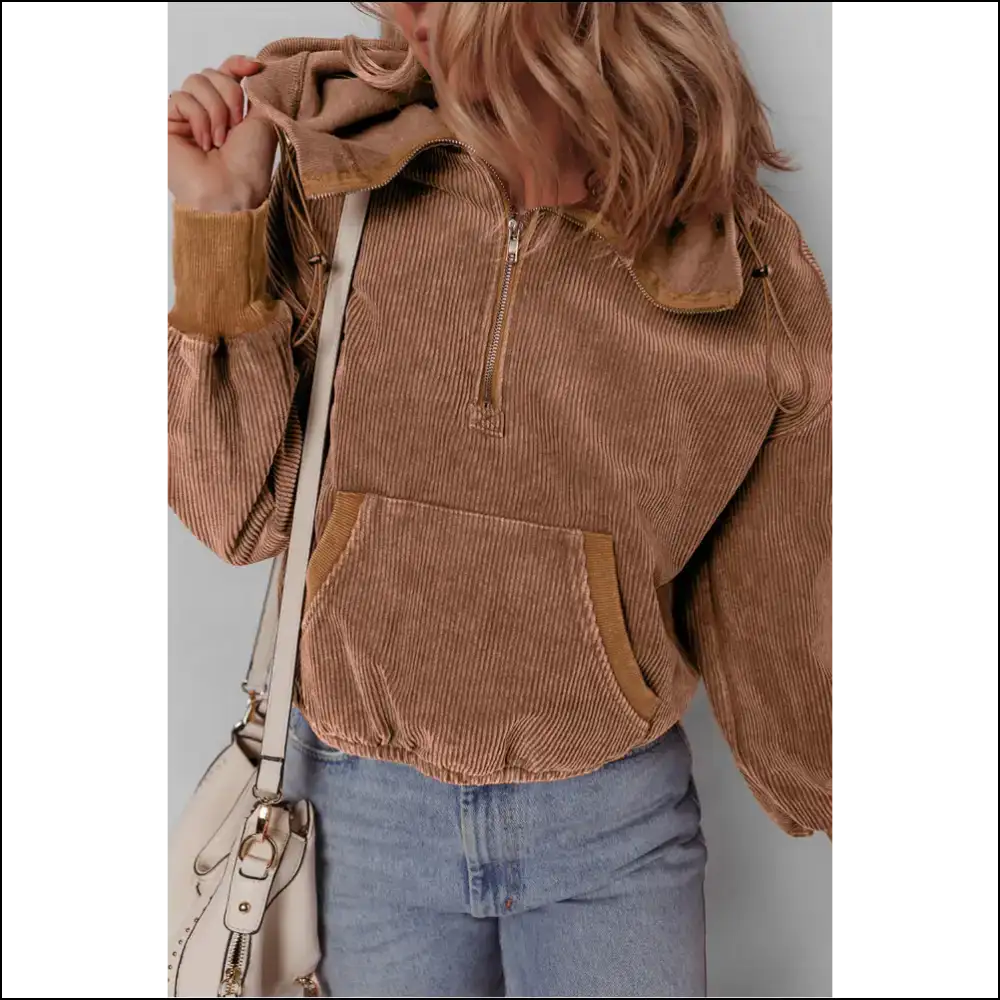 Chic Chestnut Corduroy Hoodie: Needful Things 🌰😂 - s - Sweatshirts & Hoodies on Sale Worldwide Shipping