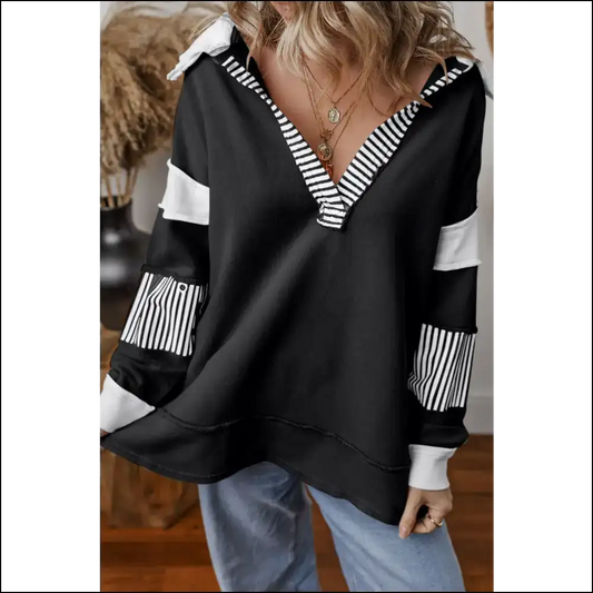 Chic Collared Neck Long Sleeve Sweatshirt - Black / s - Sweatshirts & Hoodies on Sale Worldwide Shipping
