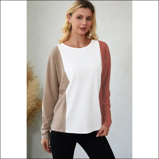 Chic Color Block Long Sleeve T-shirt - Khaki / Xl - t Shirts on Sale Worldwide Shipping