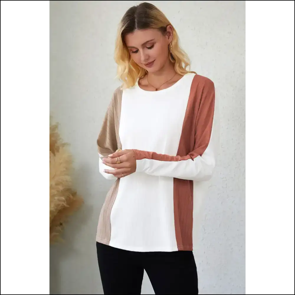 Chic Color Block Long Sleeve T-shirt - t Shirts on Sale Worldwide Shipping