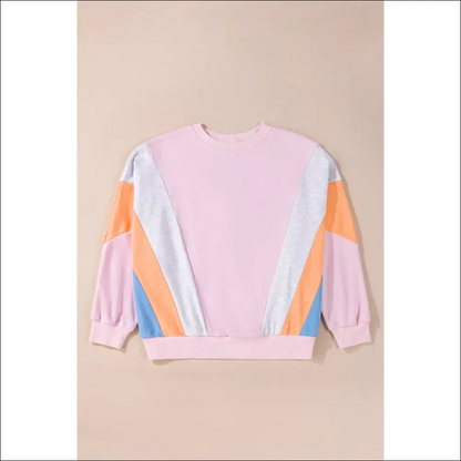 Chic Color Block Round Neck Long Sleeve Sweatshirt - Sweatshirts & Hoodies on Sale Worldwide Shipping