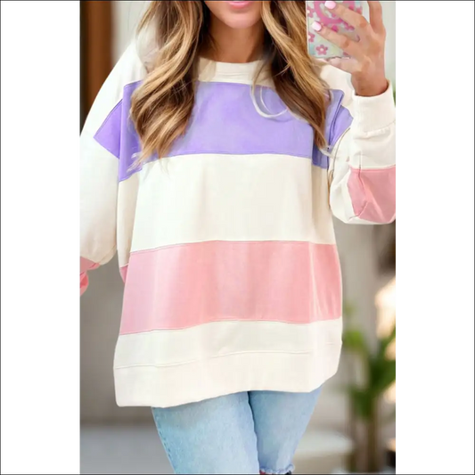 Chic Color Block Round Neck Long Sleeve Sweatshirt - White / s - Sweatshirts & Hoodies on Sale Worldwide Shipping