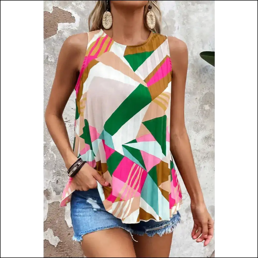 Chic Color Block Round Neck Tank - Hot Pink / s - Tops on Sale Worldwide Shipping