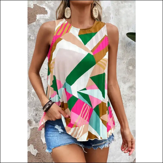 Chic Color Block Round Neck Tank - Hot Pink / s - Tops on Sale Worldwide Shipping