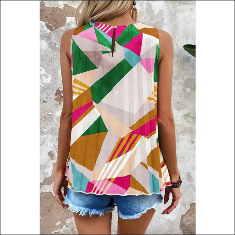 Chic Color Block Round Neck Tank - Tops on Sale Worldwide Shipping
