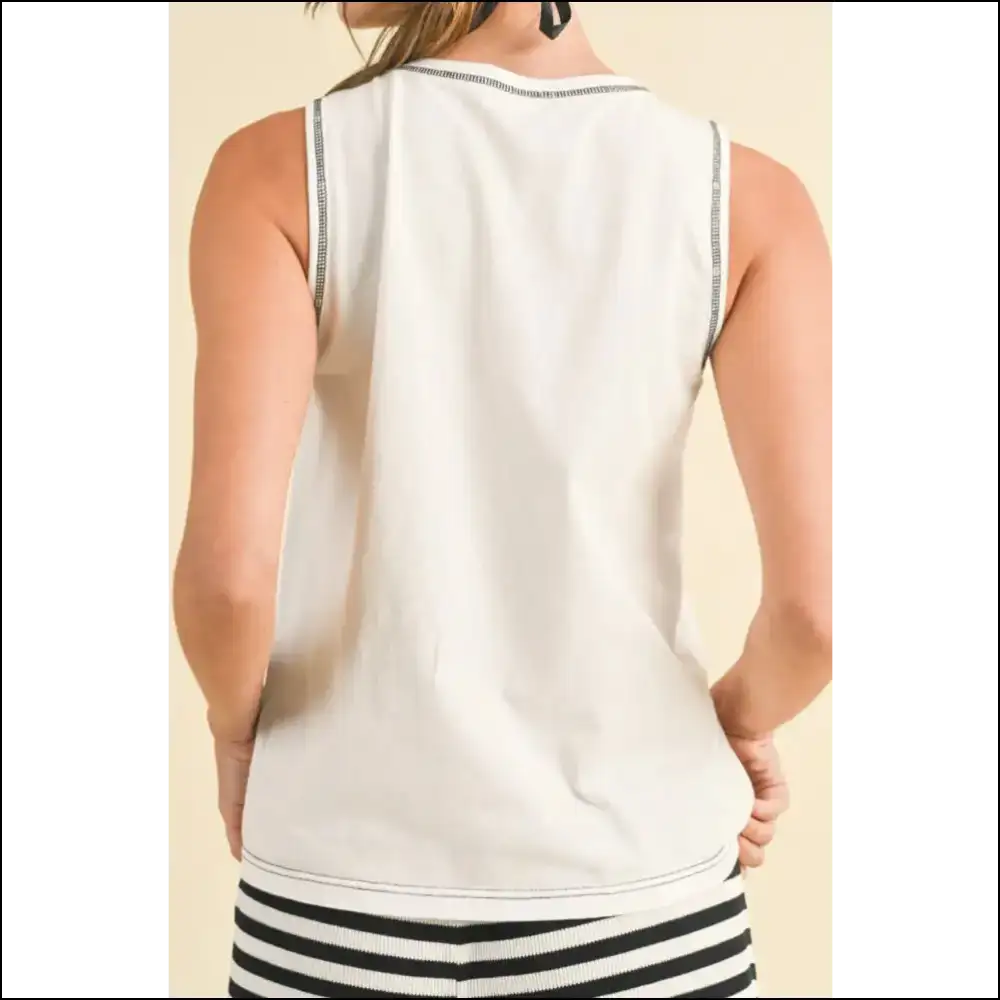 Chic Contrast Bow Sleeveless Top - Tank Tops on Sale Worldwide Shipping