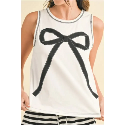 Chic Contrast Bow Sleeveless Top - White / s - Tank Tops on Sale Worldwide Shipping