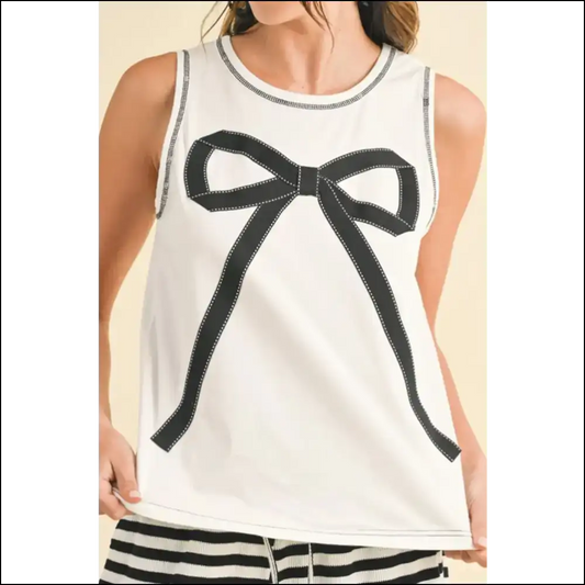 Chic Contrast Bow Sleeveless Top - White / s - Tank Tops on Sale Worldwide Shipping