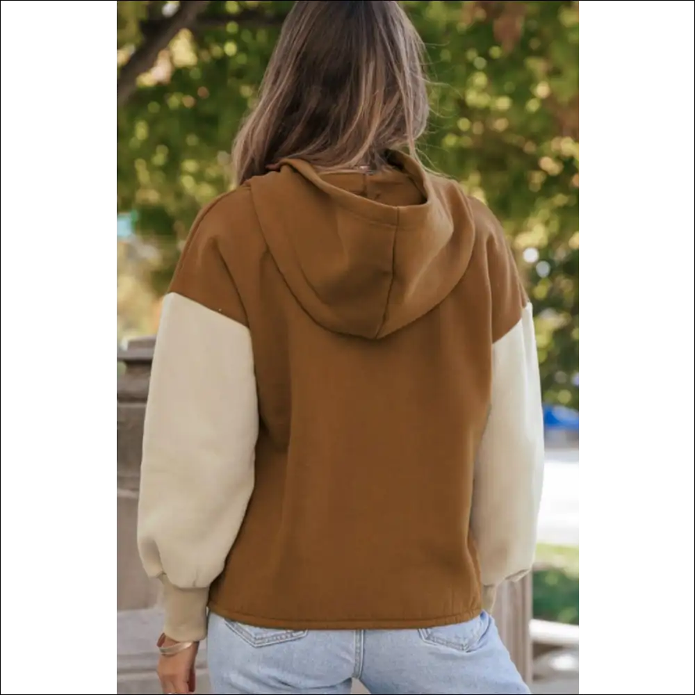 Chic Contrast Half Zip Long Sleeve Hoodie - Hoodies Sweatshirts & on Sale Worldwide Shipping