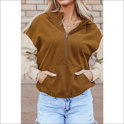 Chic Contrast Half Zip Long Sleeve Hoodie - Hoodies Sweatshirts & on Sale Worldwide Shipping