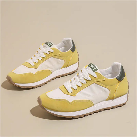 Chic Contrast Platform Lace-up Sneakers - Yellow / 35(us4) - Athletic Shoes on Sale Worldwide Shipping