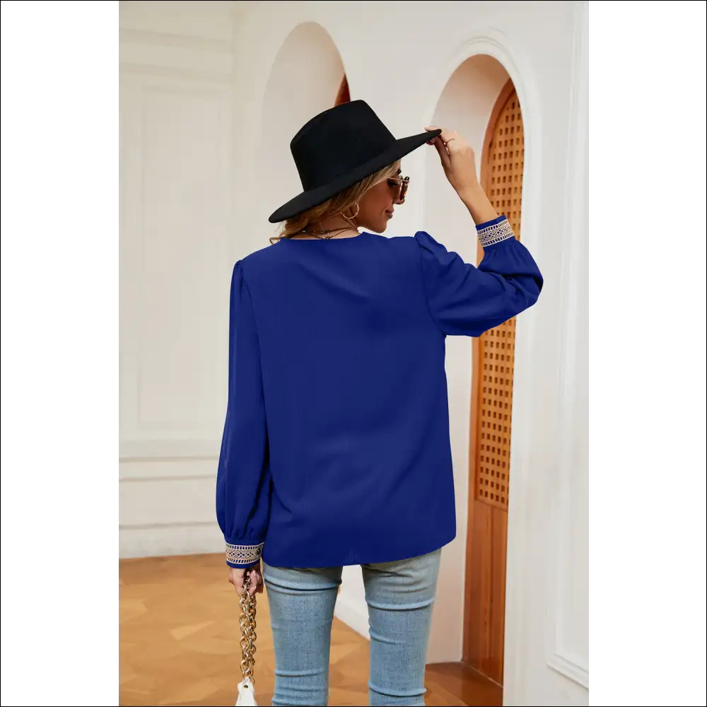 Chic Contrast Puff Sleeve Blouse - Blouses on Sale Worldwide Shipping