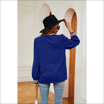 Chic Contrast Puff Sleeve Blouse - Blouses on Sale Worldwide Shipping