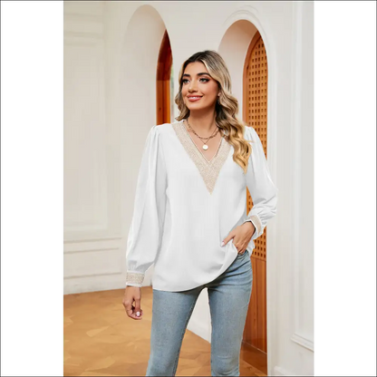 Chic Contrast Puff Sleeve Blouse - White / s - Blouses on Sale Worldwide Shipping