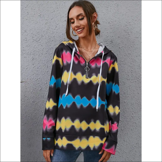 Chic Contrast Quarter Zip Dropped Shoulder Hoodie - Black / l - Sweatshirts & Hoodies on Sale Worldwide Shipping