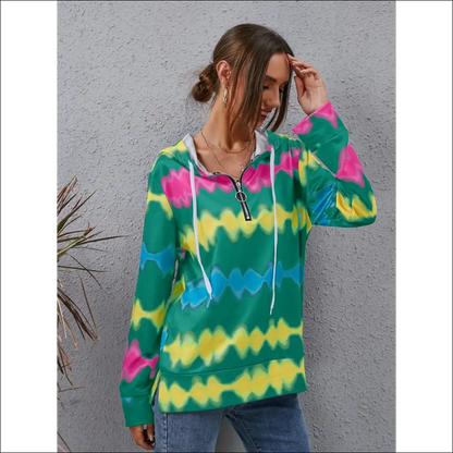 Chic Contrast Quarter Zip Dropped Shoulder Hoodie - Green / s - Sweatshirts & Hoodies on Sale Worldwide Shipping