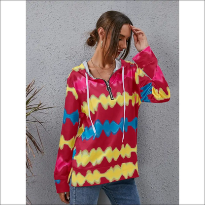 Chic Contrast Quarter Zip Dropped Shoulder Hoodie - Red Dahlia / s - Sweatshirts & Hoodies on Sale Worldwide Shipping