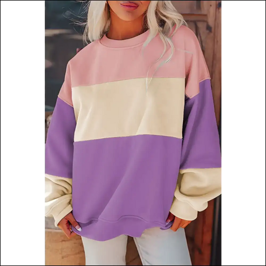 Chic Contrast Round Neck Long Sleeve Sweatshirt - Sweatshirts & Hoodies on Sale Worldwide Shipping