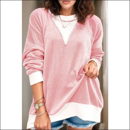 Chic Contrast Round Neck Sweatshirt: your Stylish Buddy for Awkward Moments! 😄✨ - Pink / s - Sweatshirts & Hoodies on Sale Worldwide
