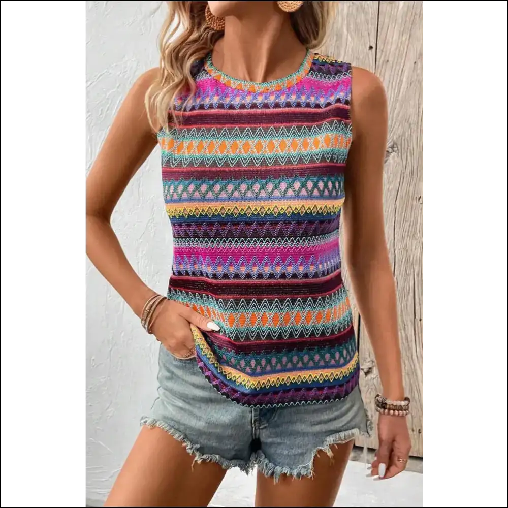 Chic Contrast Round Neck Tank Top - Heather / s - Tops on Sale Worldwide Shipping