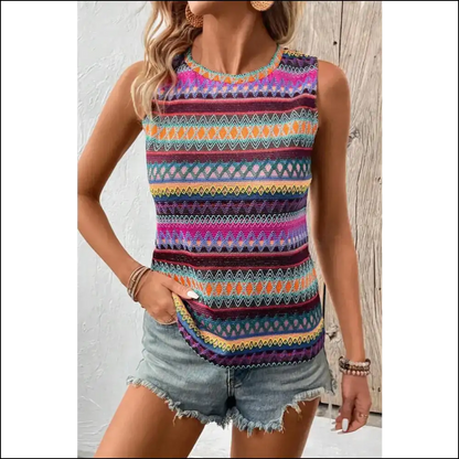 Chic Contrast Round Neck Tank Top - Heather / s - Tops on Sale Worldwide Shipping
