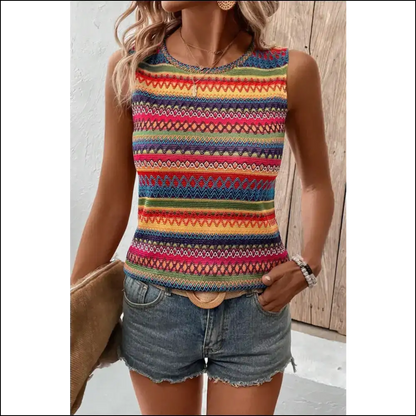 Chic Contrast Round Neck Tank Top - Yellow / m - Tops on Sale Worldwide Shipping