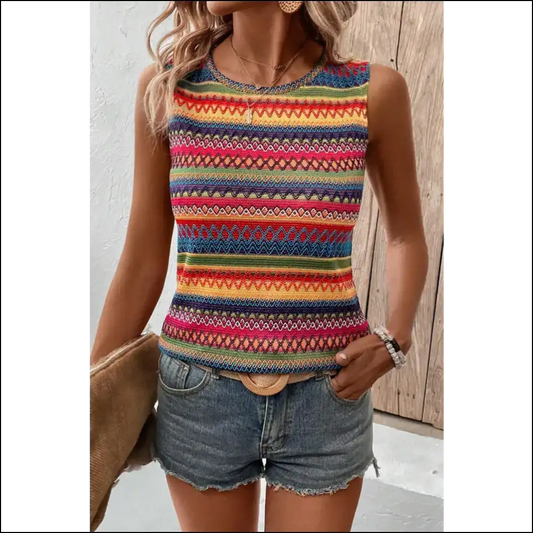 Chic Contrast Round Neck Tank Top - Yellow / m - Tops on Sale Worldwide Shipping